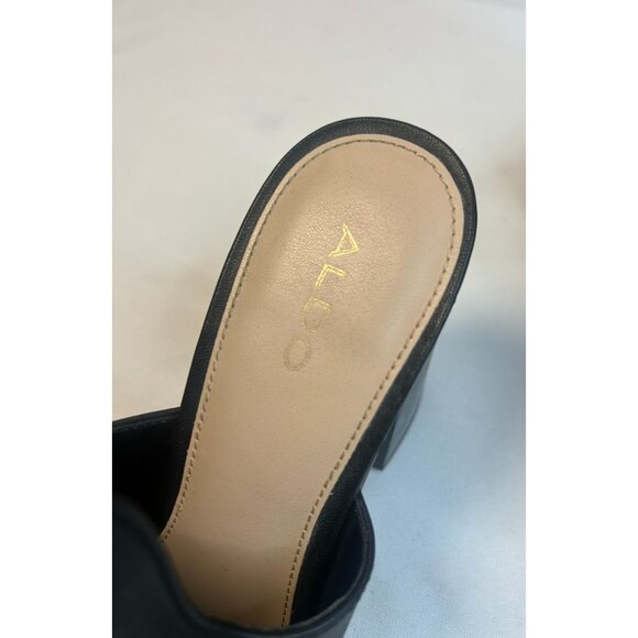 Aldo Legossa Black Leather Open Toe Mule Size 8 Block Heels Boho Western Slip On - Picture 13 of 13